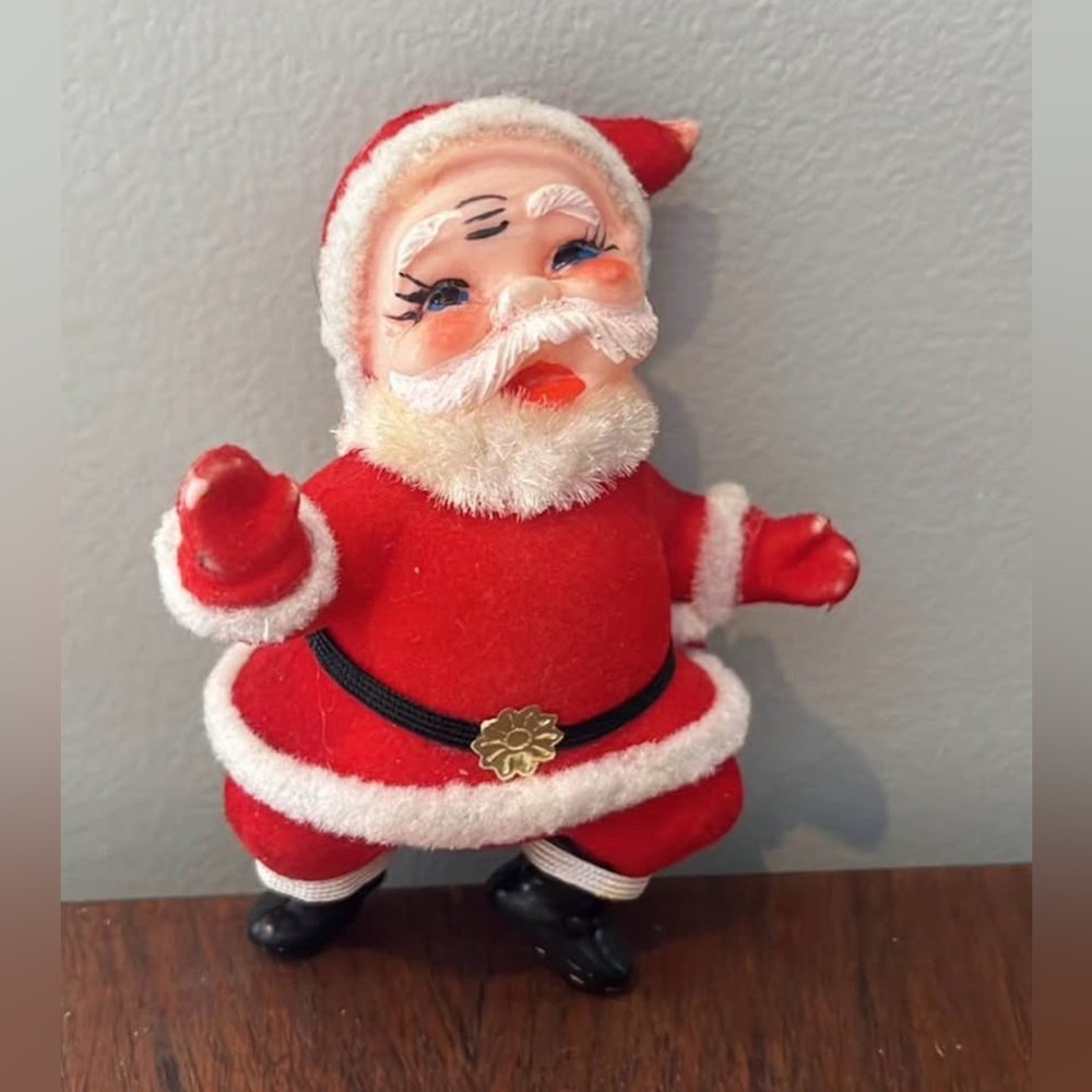 Vintage Red Santa Claus Figurine with Flocked Coat